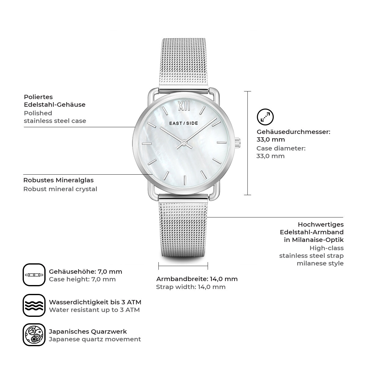 Damen Quarzuhr silber Edelstahl silber