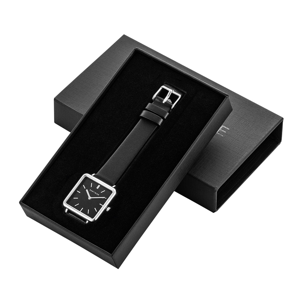 Damen Quarzuhr silber Echtleder schwarz