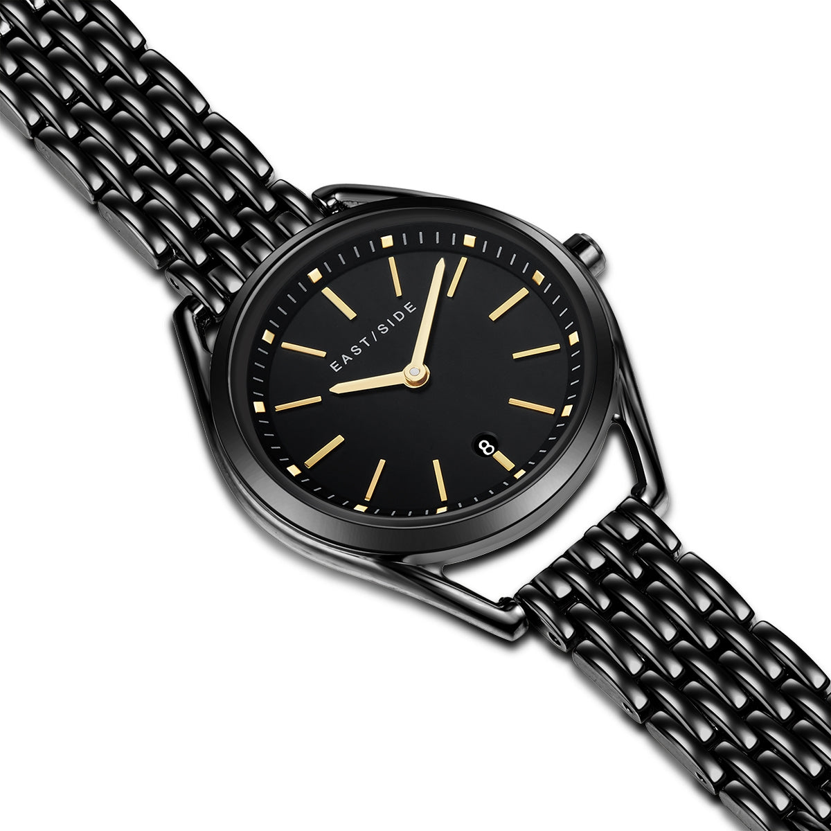 Damen Quarzuhr schwarz Edelstahl schwarz