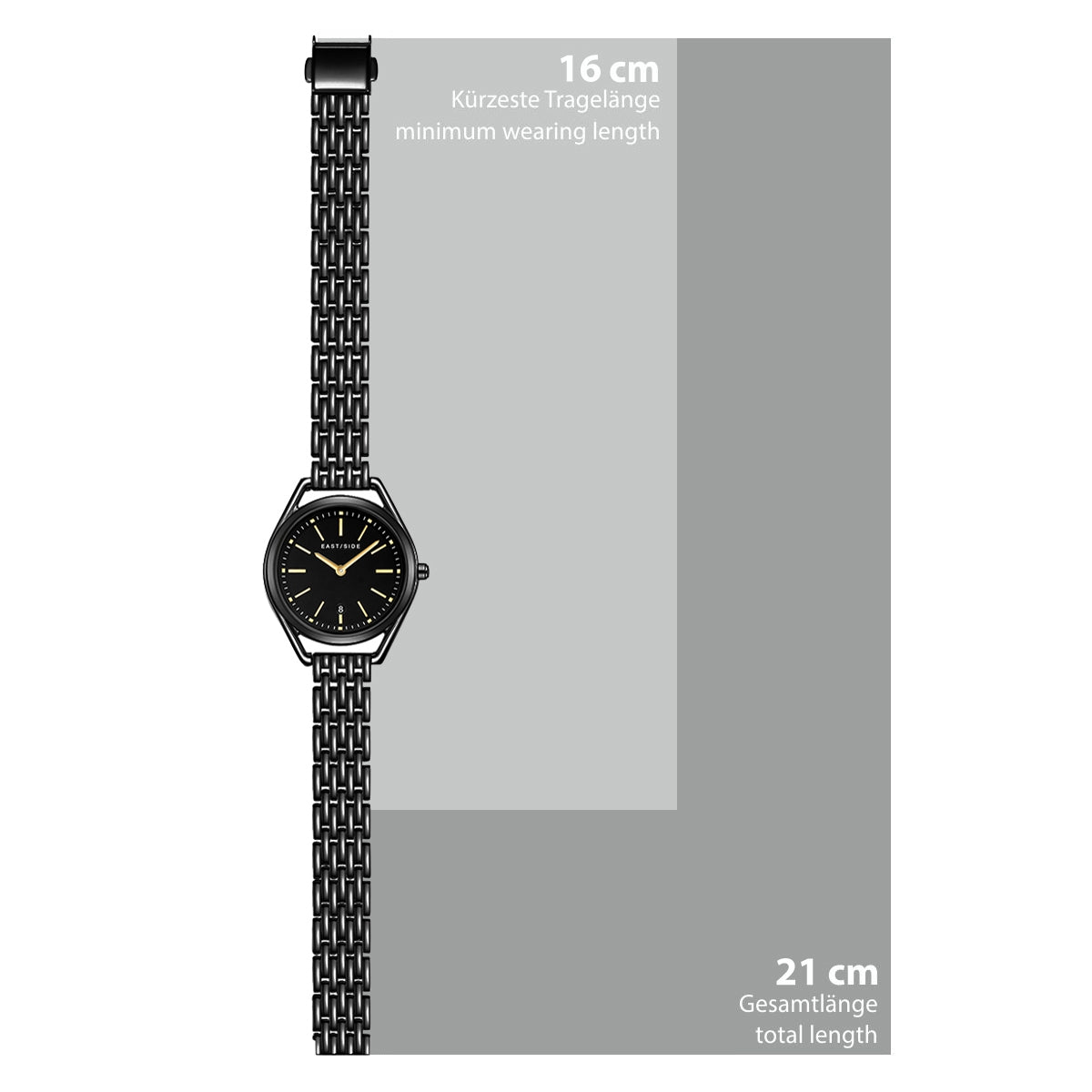 Damen Quarzuhr schwarz Edelstahl schwarz