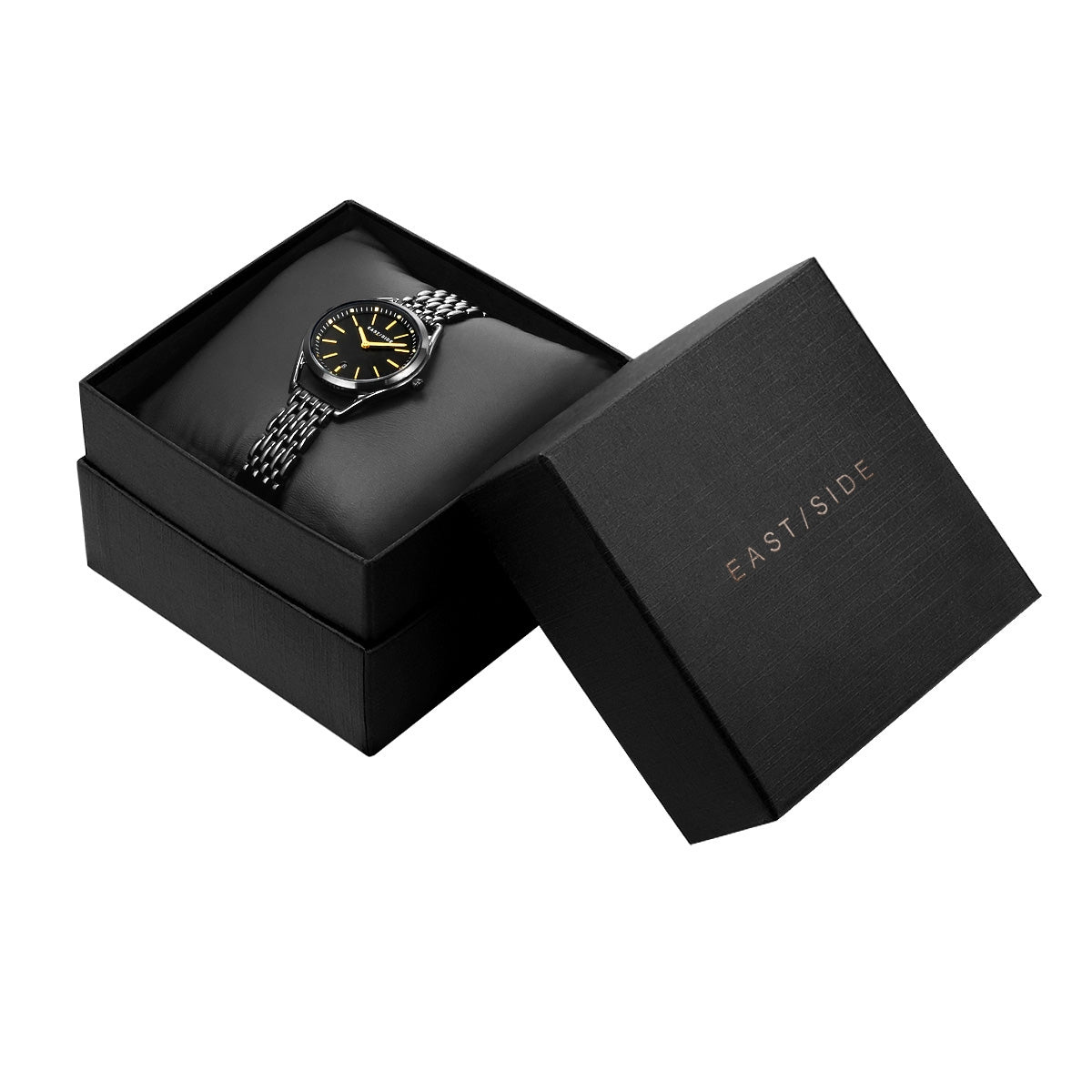 Damen Quarzuhr schwarz Edelstahl schwarz