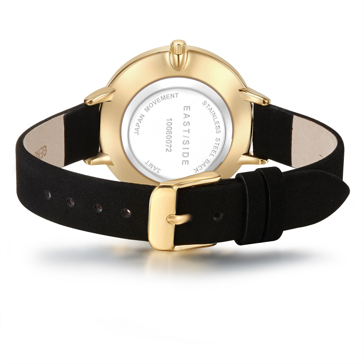 Damen Quarzuhr gelbgold Echtleder schwarz