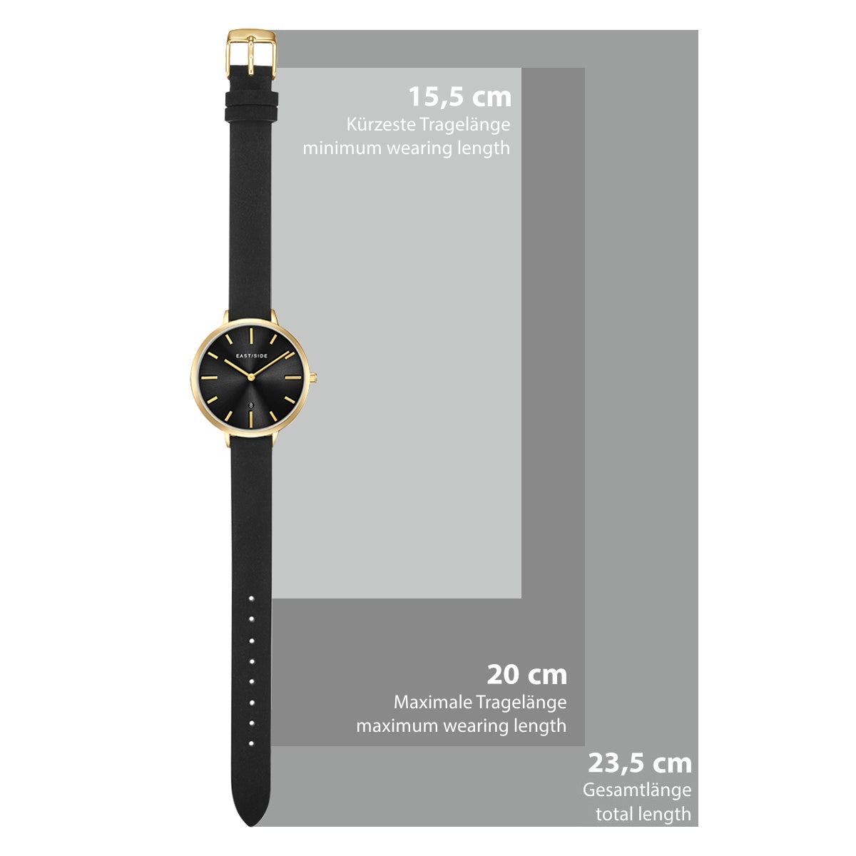 Damen Quarzuhr gelbgold Echtleder schwarz