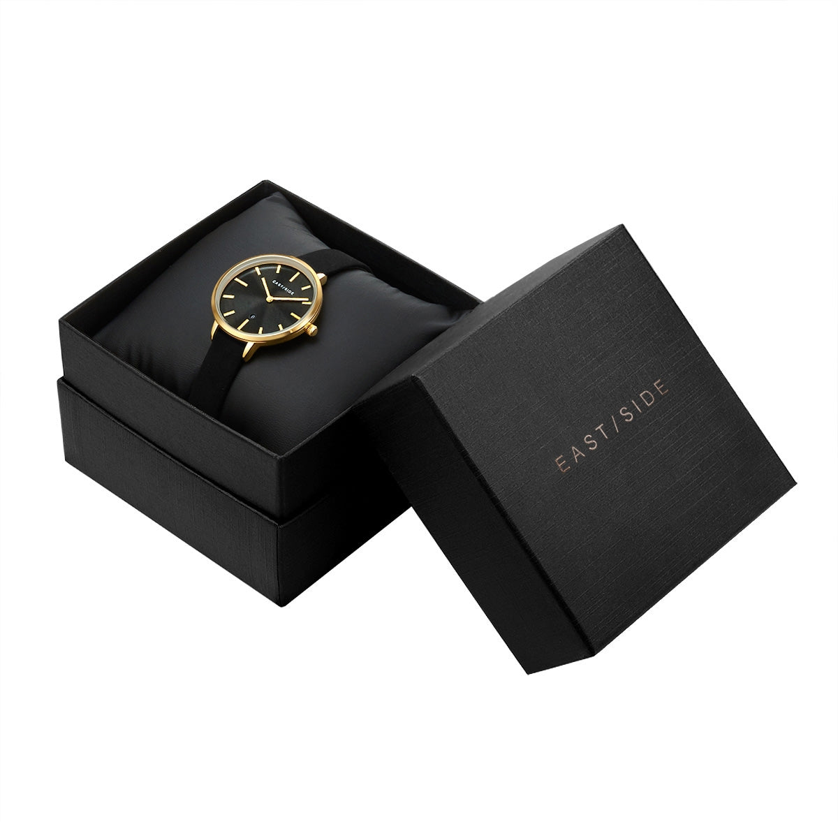 Damen Quarzuhr gelbgold Echtleder schwarz