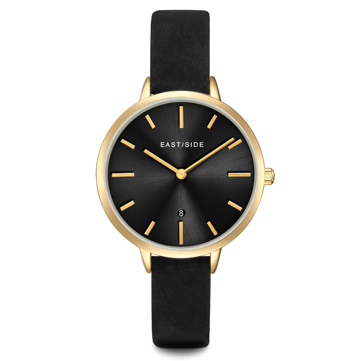 Damen Quarzuhr gelbgold Echtleder schwarz