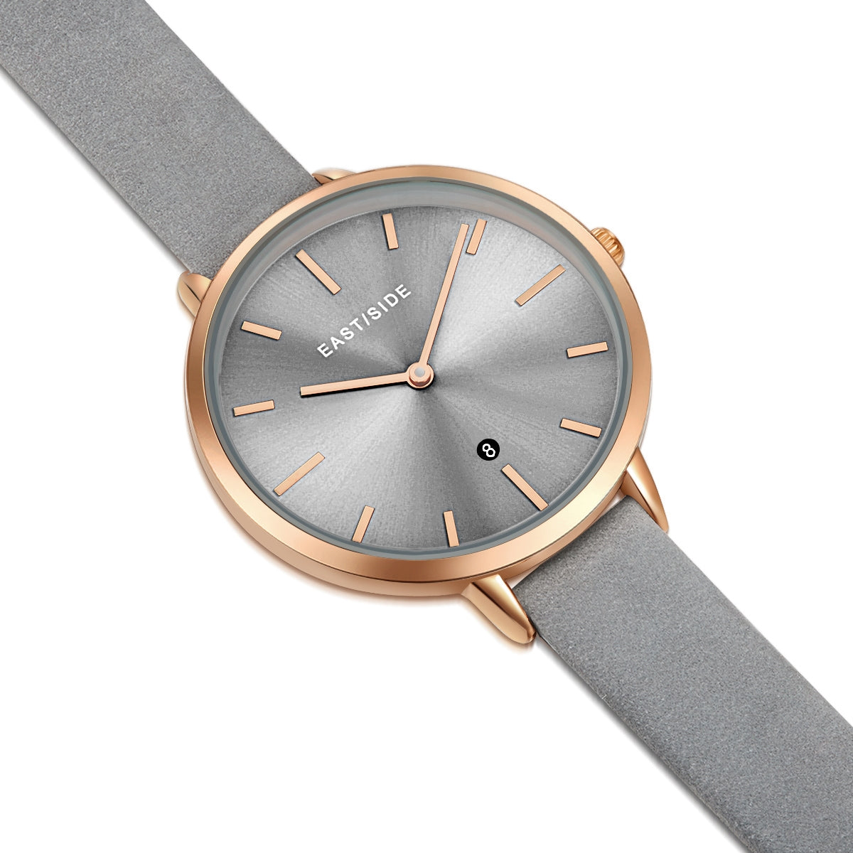Damen Quarzuhr roségold Echtleder anthrazit