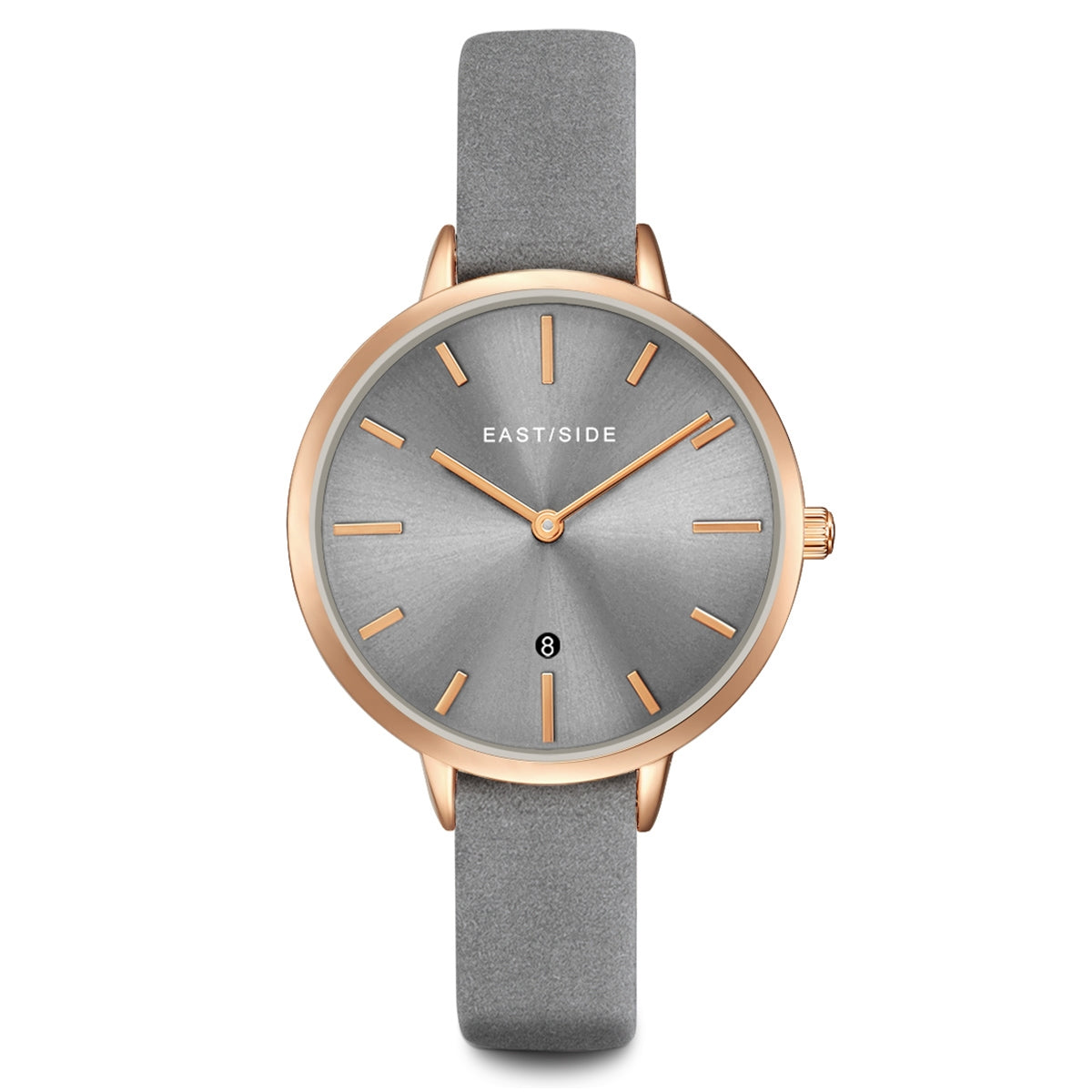 Damen Quarzuhr roségold Echtleder anthrazit – EASTSIDE
