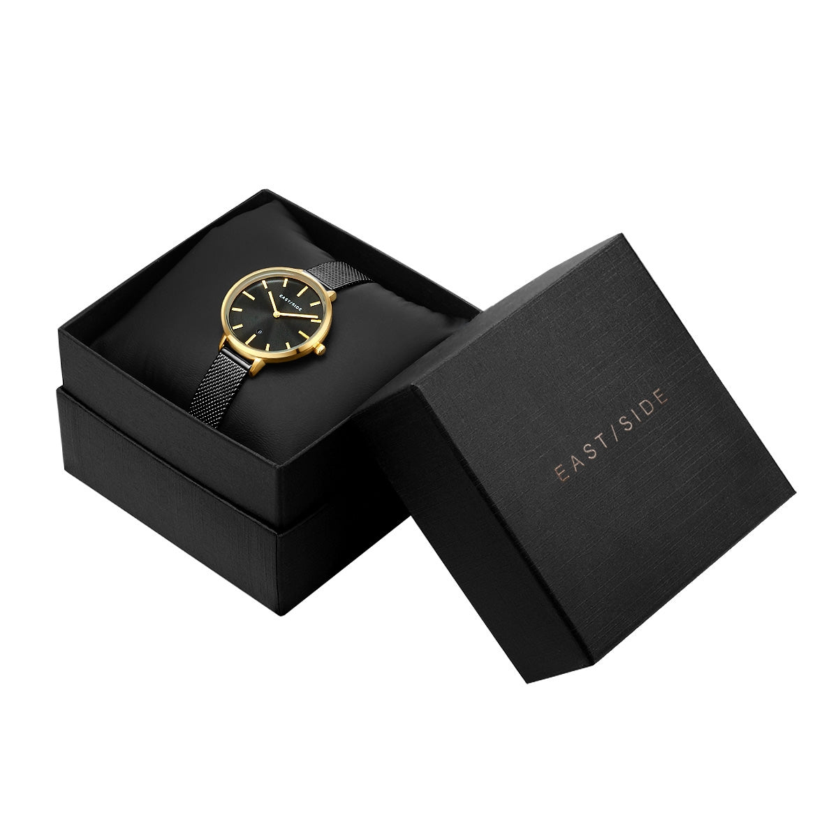 Damen Quarzuhr gelbgold Edelstahl schwarz