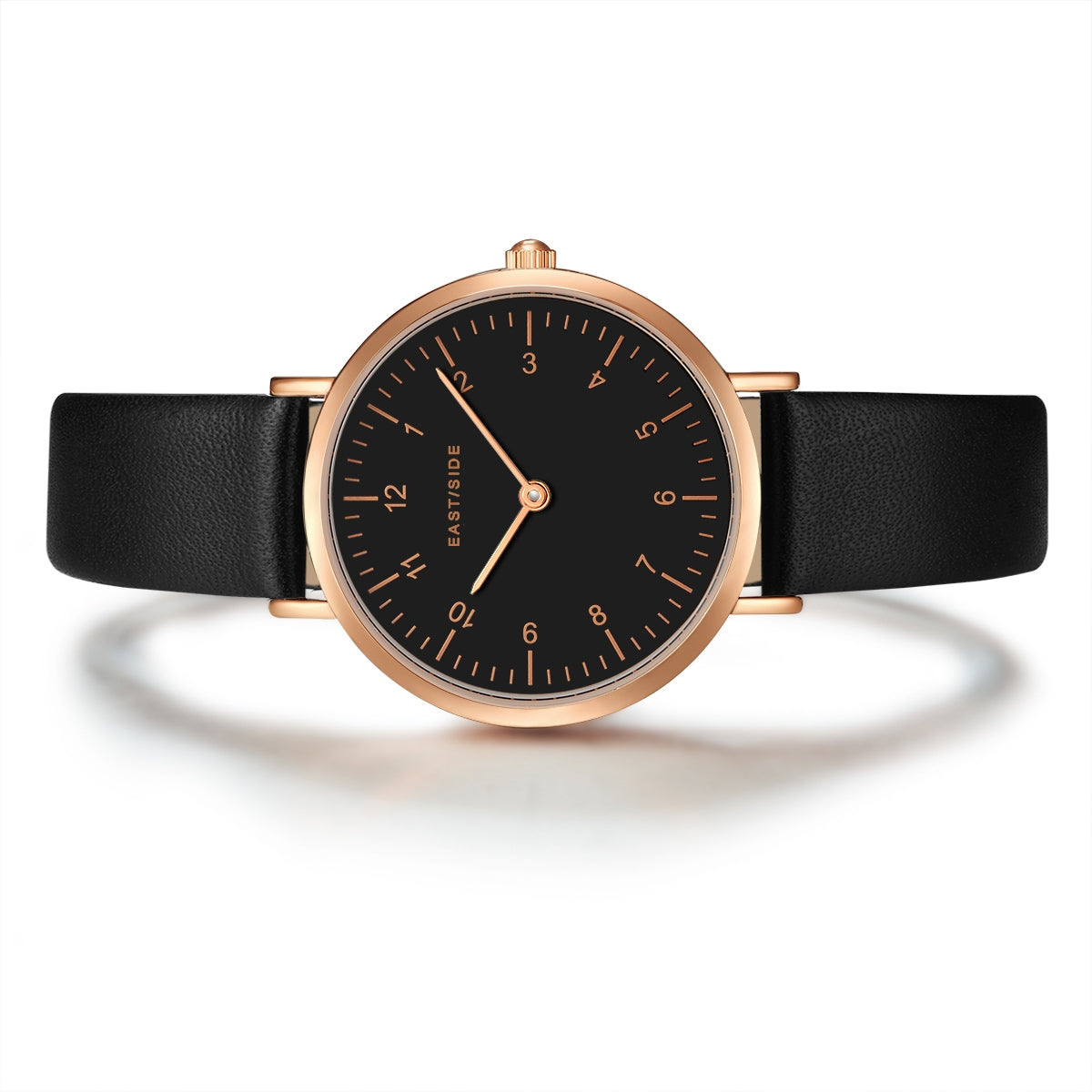 Damen Quarzuhr roségold Echtleder schwarz