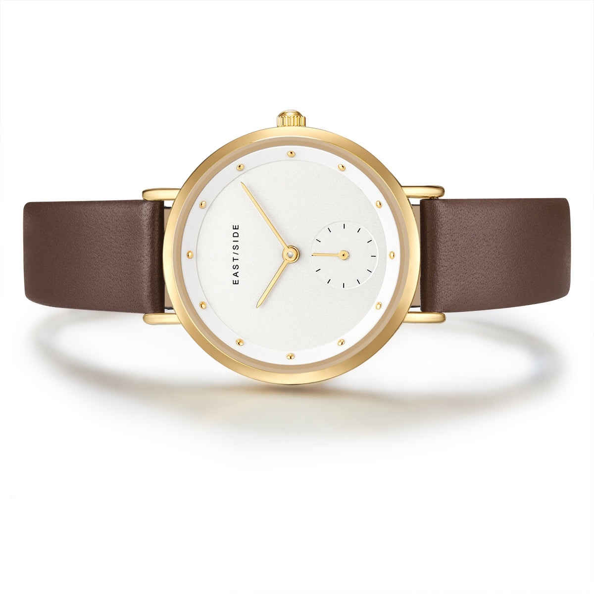 Damen Quarzuhr gelbgold Echtleder braun