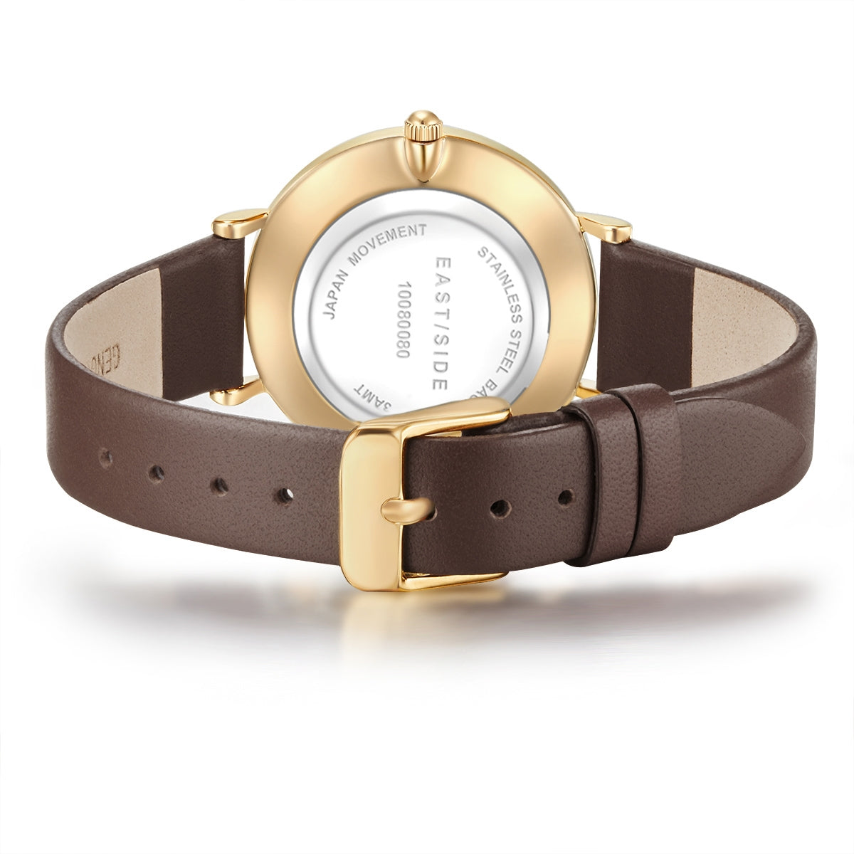 Damen Quarzuhr gelbgold Echtleder braun