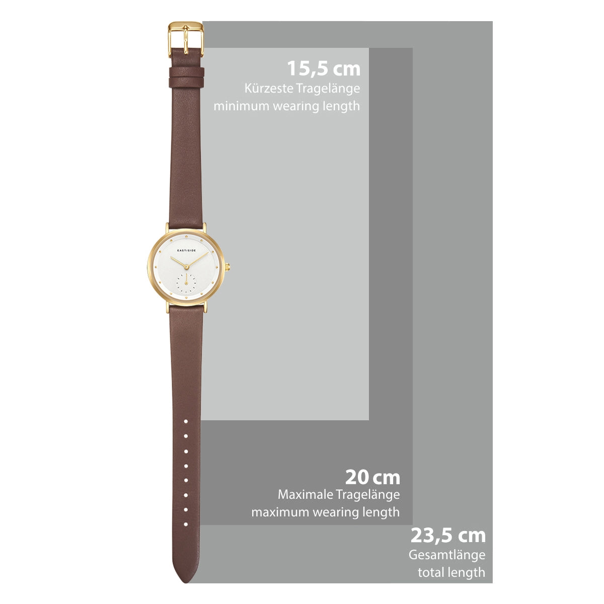 Damen Quarzuhr gelbgold Echtleder braun