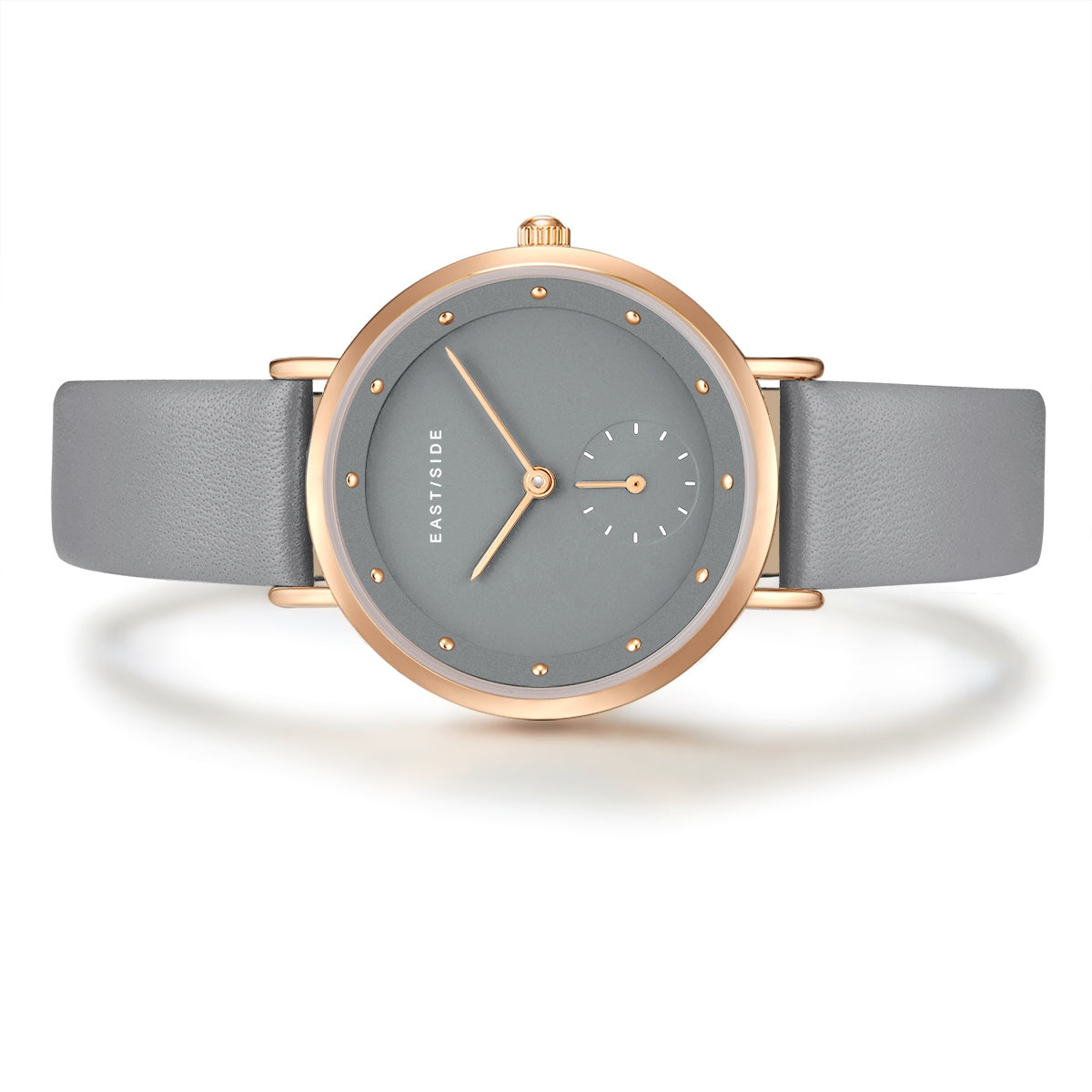 Damen Quarzuhr roségold Echtleder grau