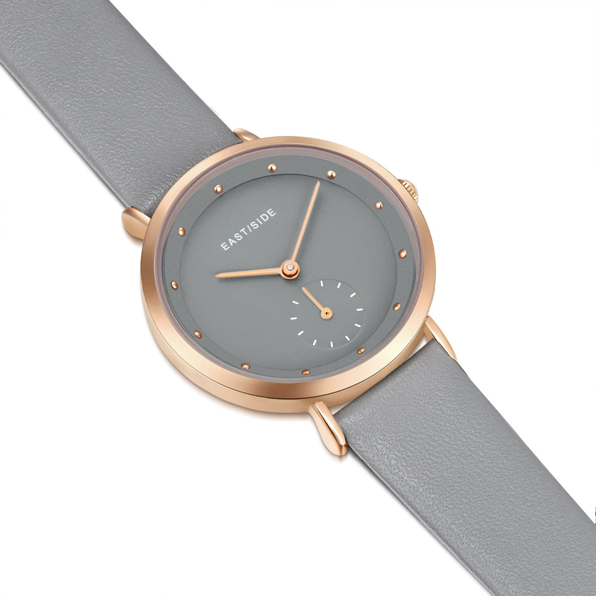 Damen Quarzuhr roségold Echtleder grau