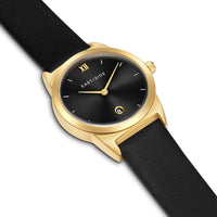 Damen Quarzuhr gelbgold Echtleder schwarz