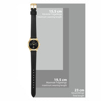 Damen Quarzuhr gelbgold Echtleder schwarz