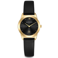Damen Quarzuhr gelbgold Echtleder schwarz