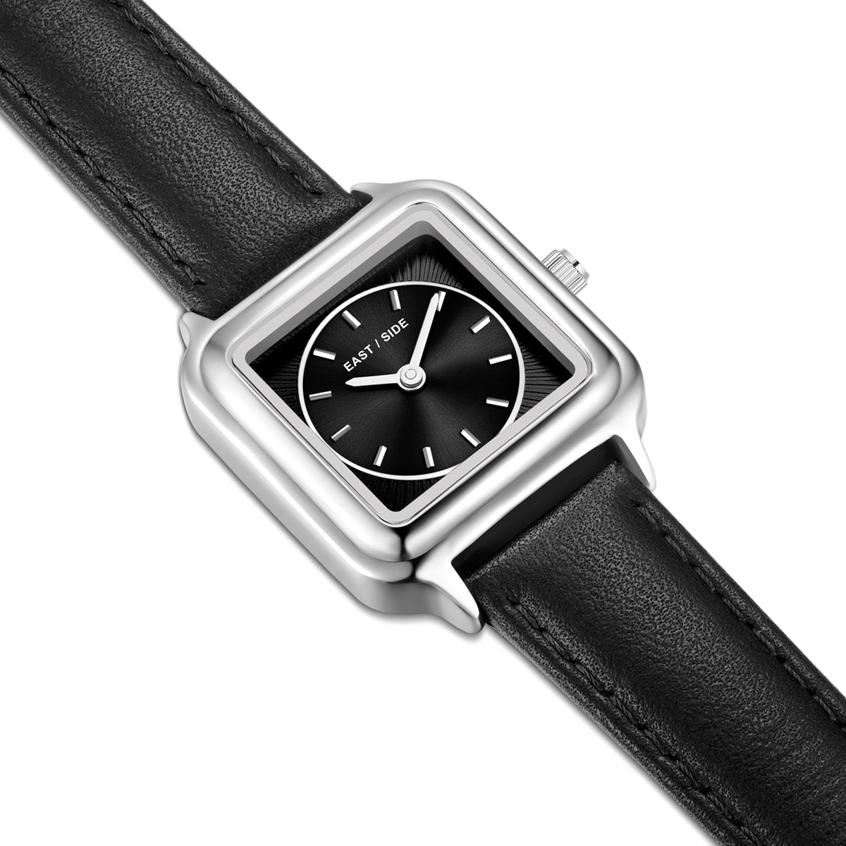 Damen Quarzuhr silber Echtleder schwarz