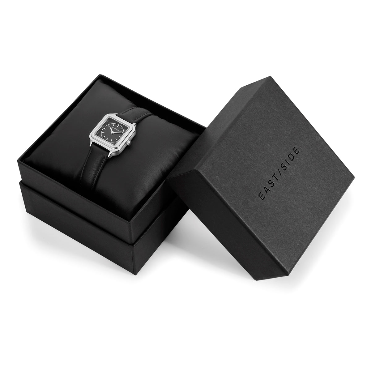Damen Quarzuhr silber Echtleder schwarz