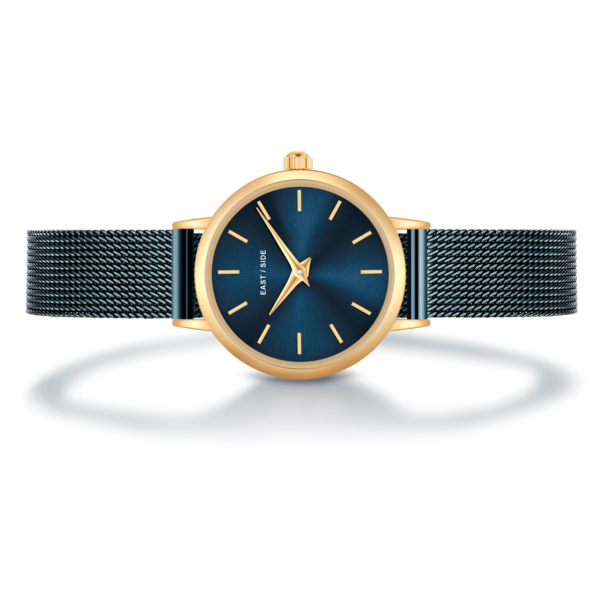 Damen Quarzuhr gelbgold Edelstahl blau