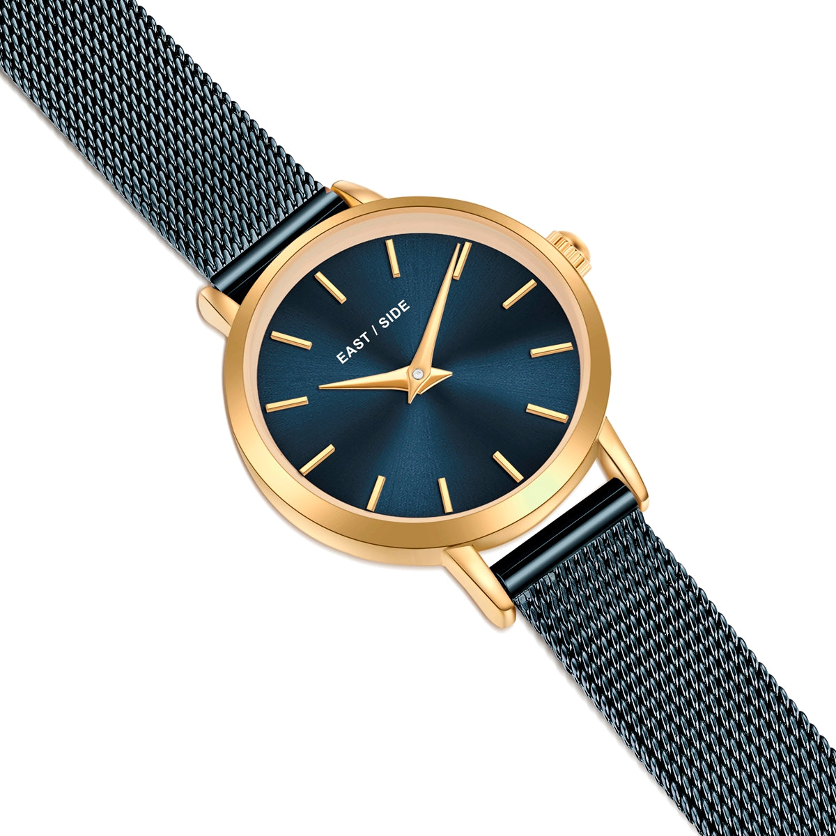 Damen Quarzuhr gelbgold Edelstahl blau