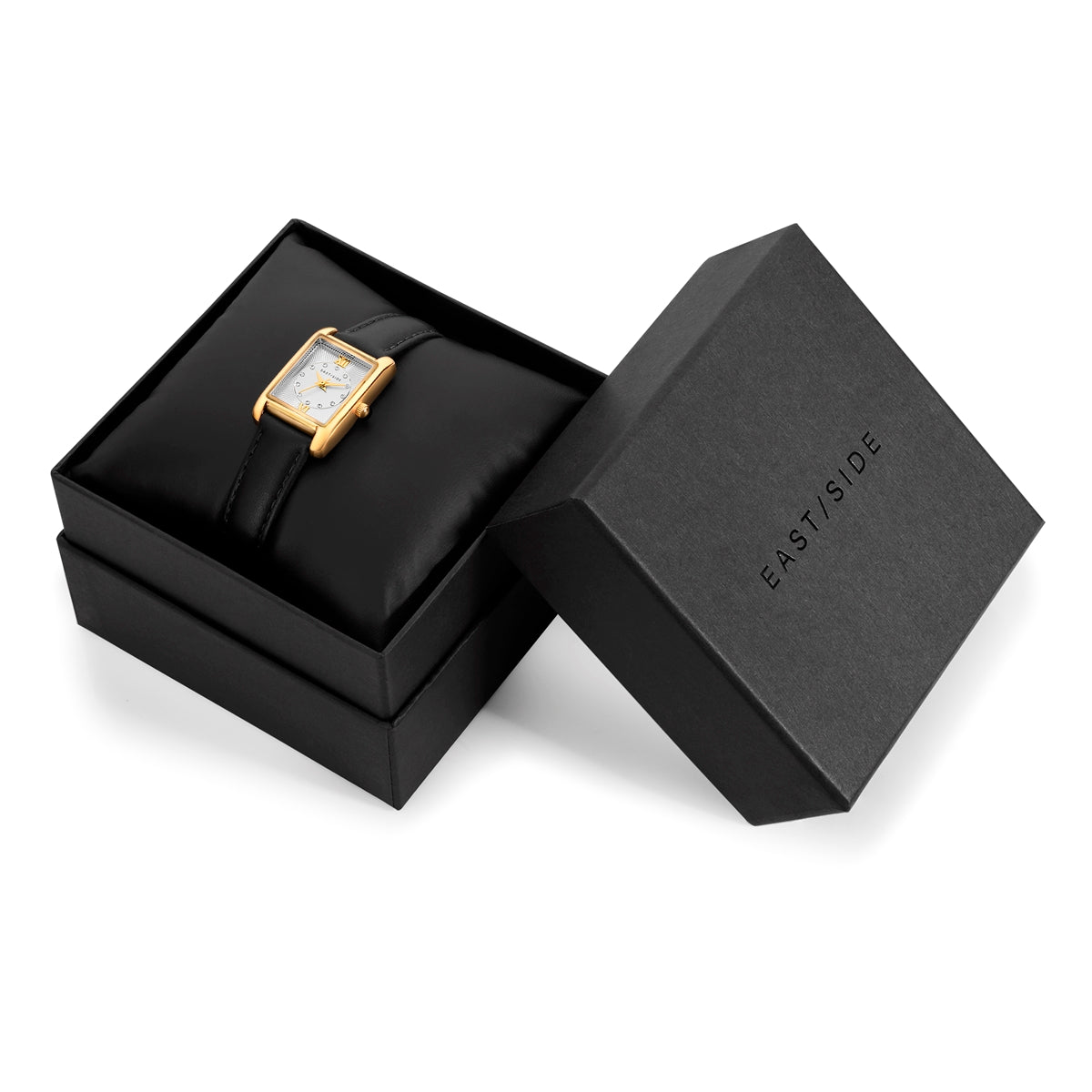 Damen Quarzuhr gelbgold Echtleder schwarz