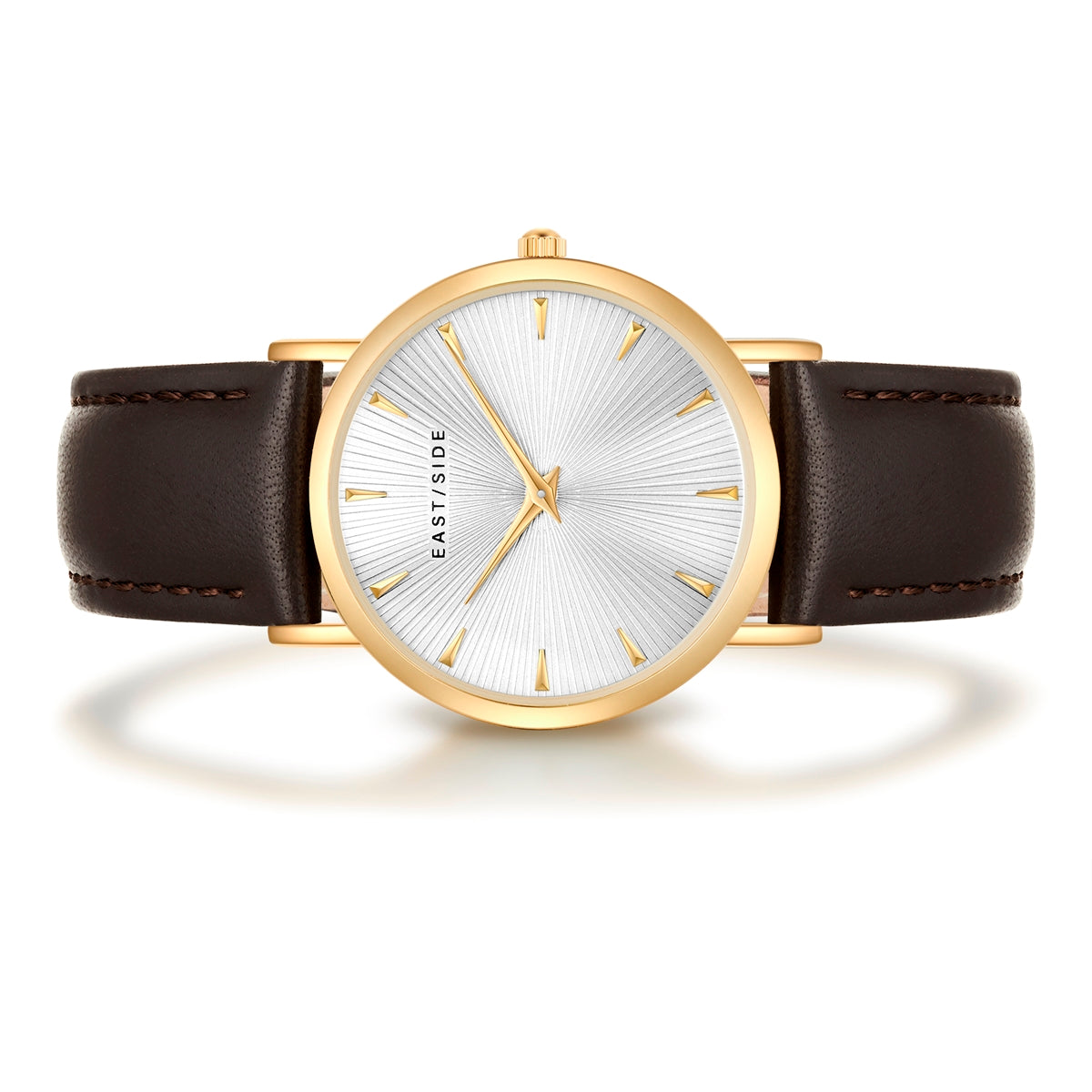 Damen Quarzuhr gelbgold Echtleder dunkelbraun