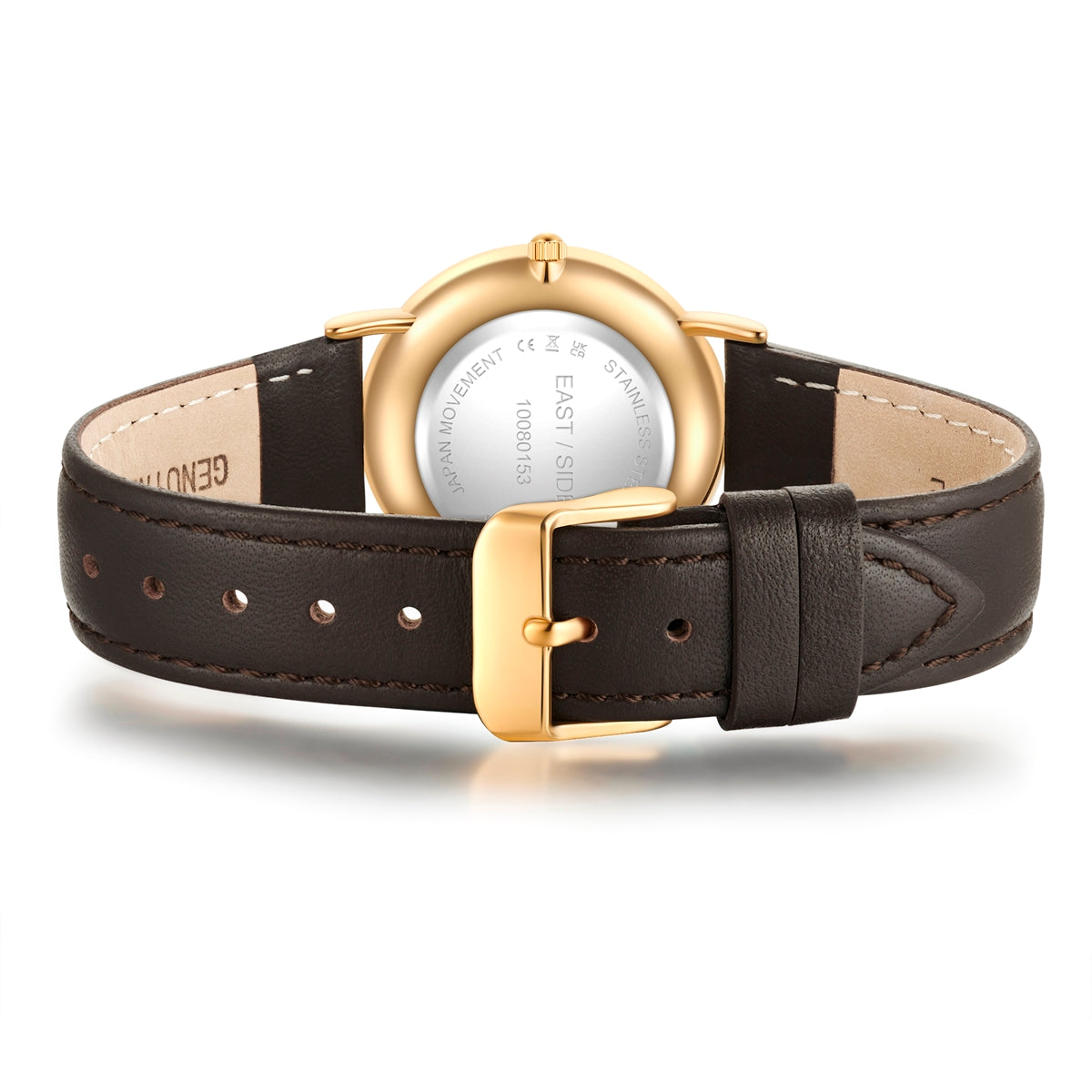 Damen Quarzuhr gelbgold Echtleder dunkelbraun