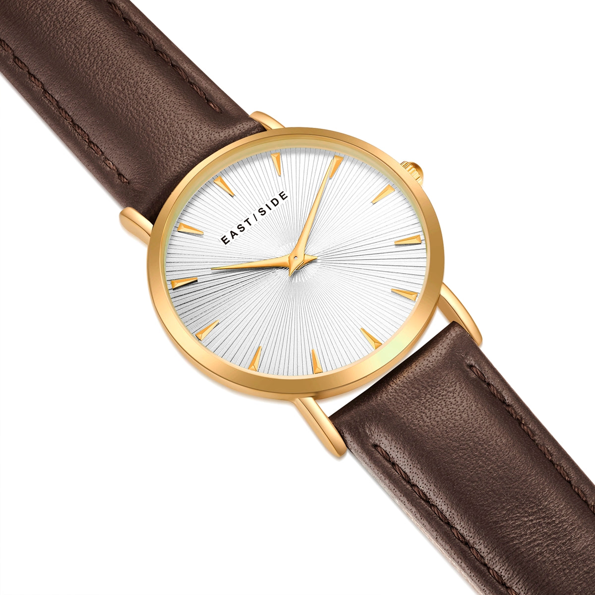 Damen Quarzuhr gelbgold Echtleder dunkelbraun