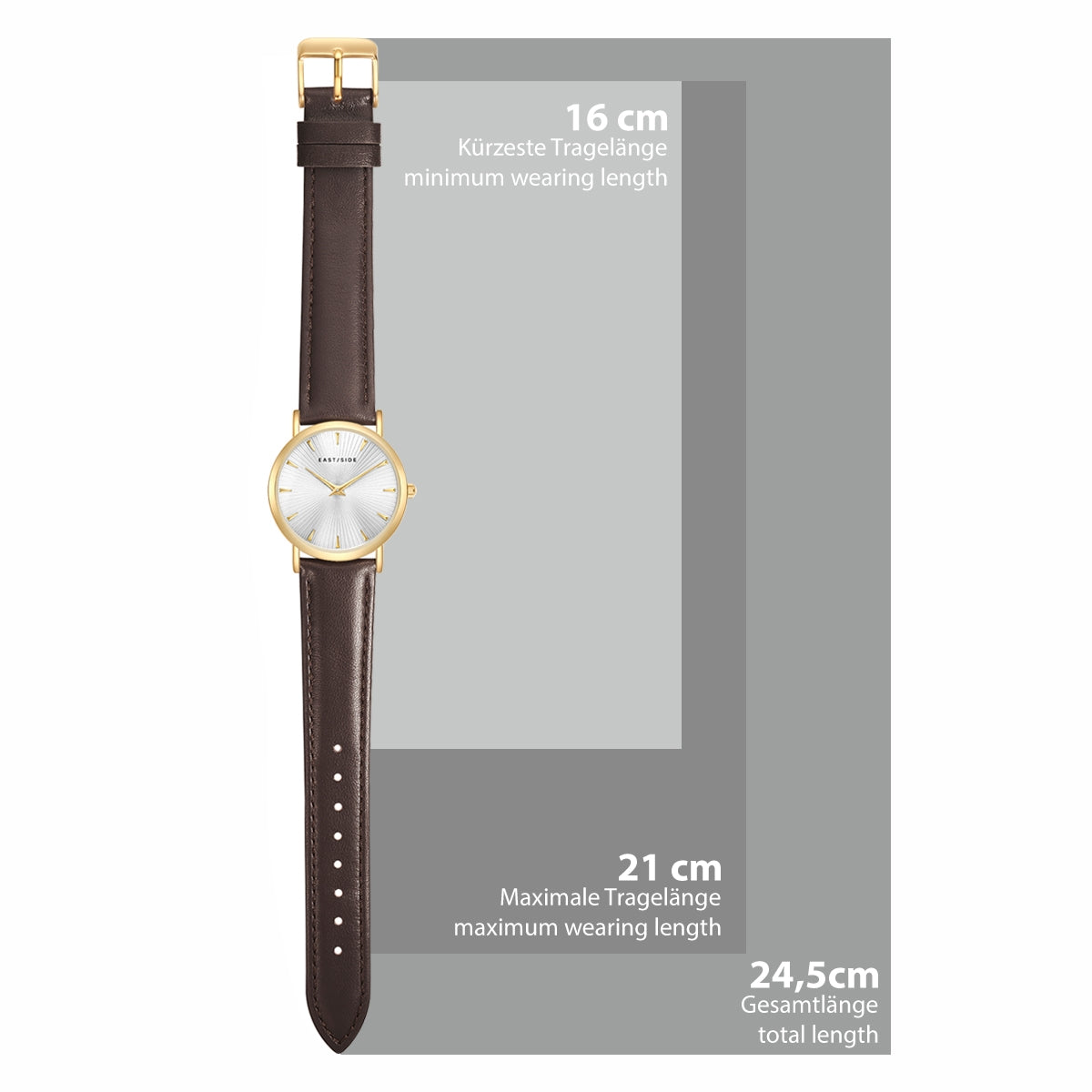 Damen Quarzuhr gelbgold Echtleder dunkelbraun