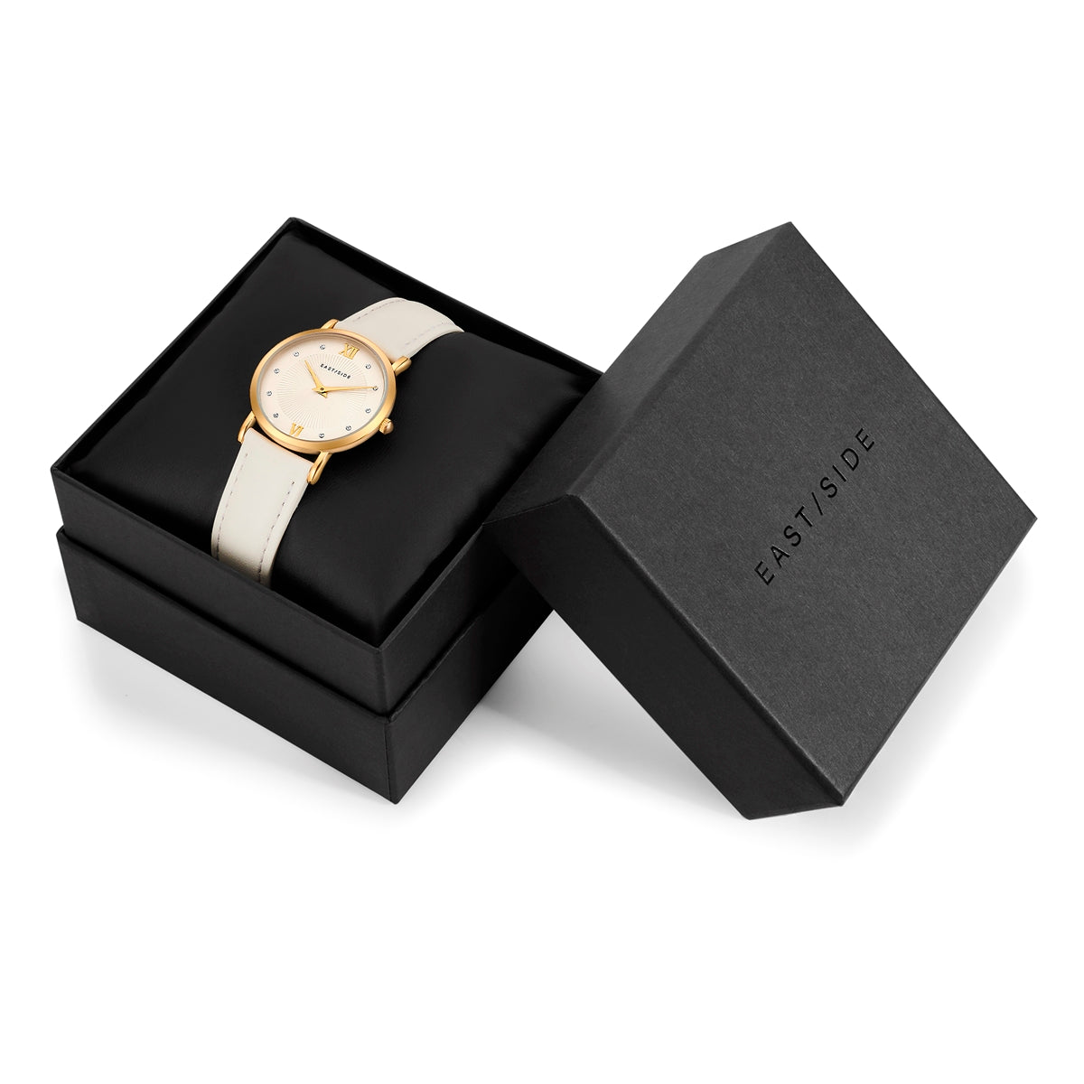 Damen Quarzuhr gelbgold Echtleder weiß