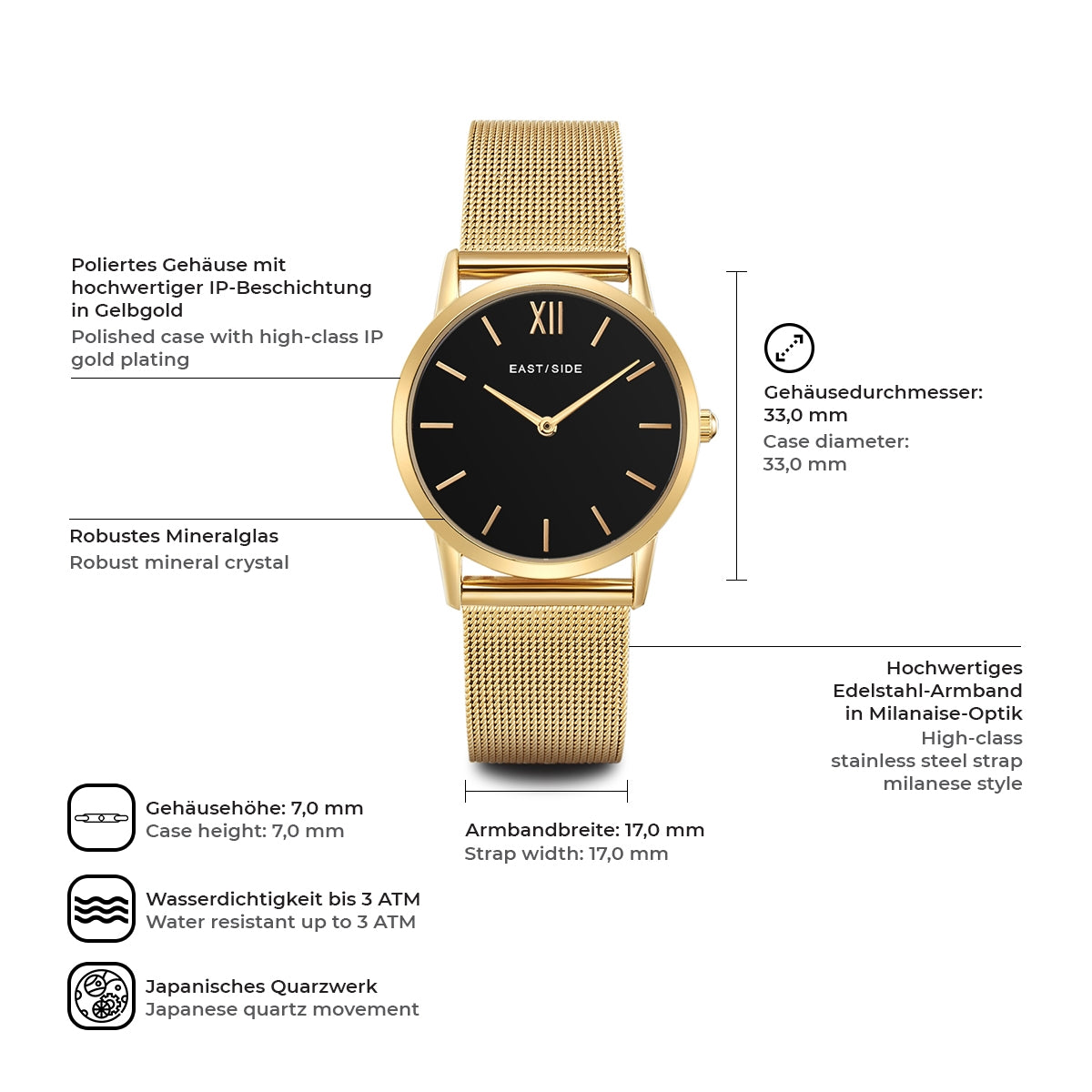 Damen Quarzuhr gelbgold Edelstahl gelbgold