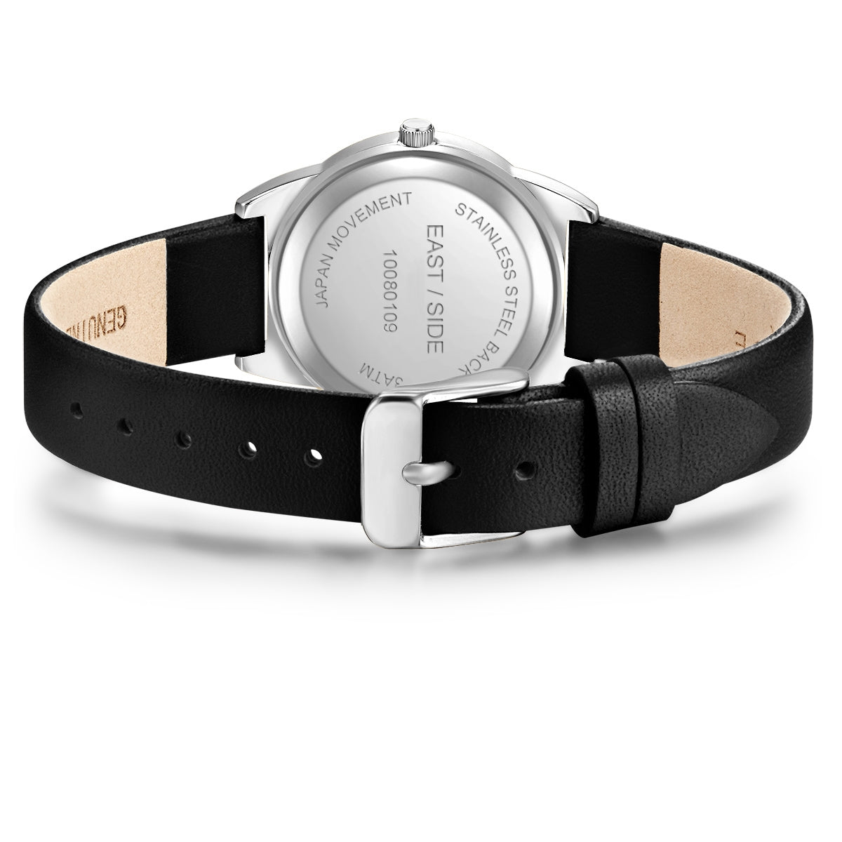 Damen Quarzuhr silber Echtleder schwarz