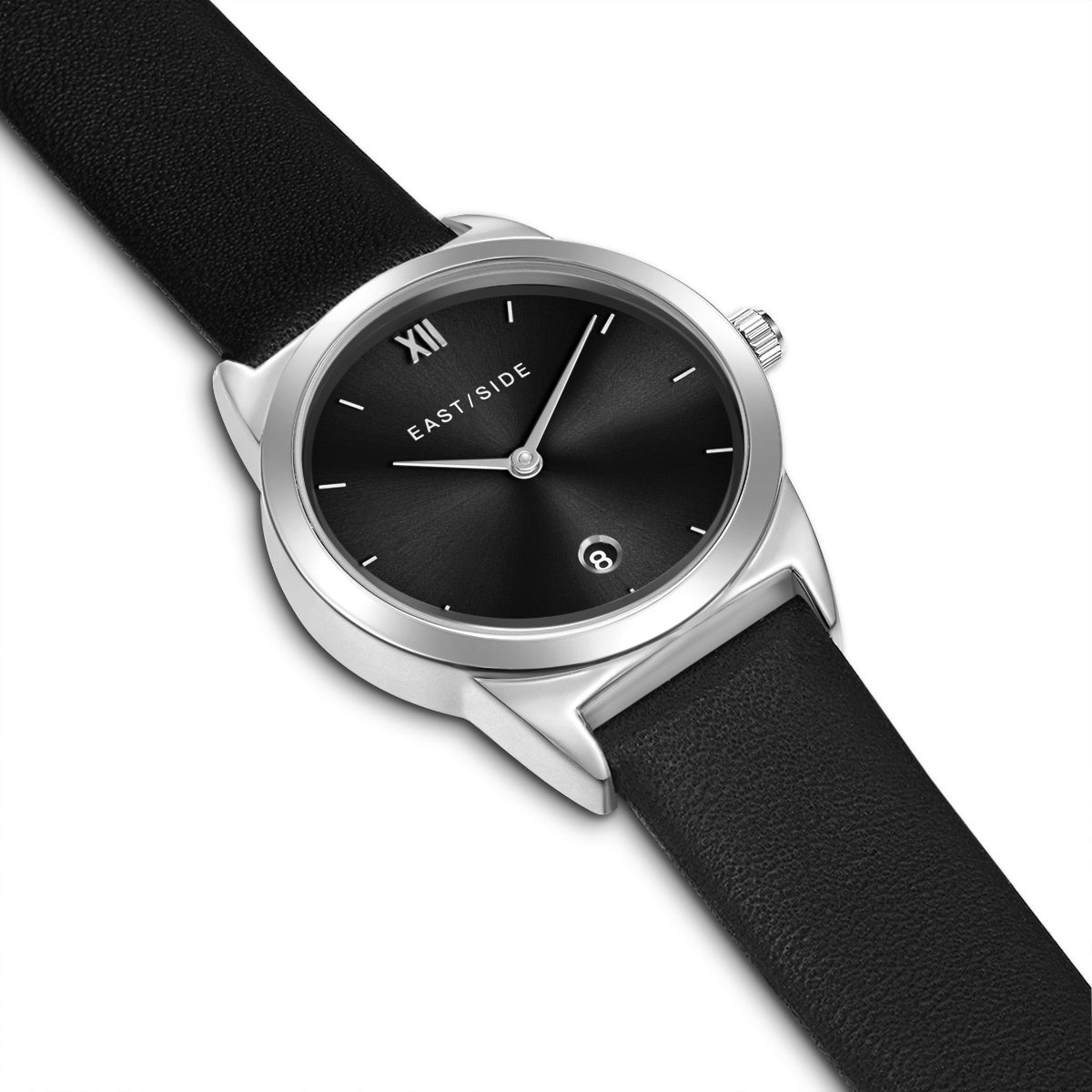 Damen Quarzuhr silber Echtleder schwarz