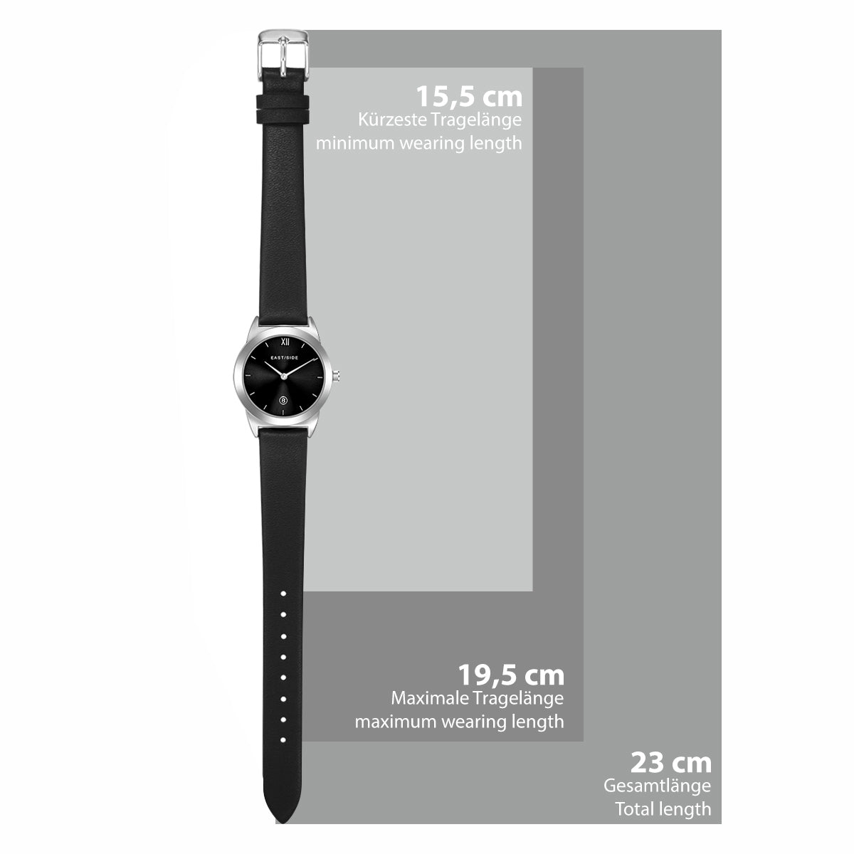 Damen Quarzuhr silber Echtleder schwarz