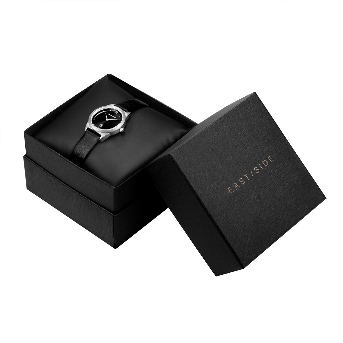 Damen Quarzuhr silber Echtleder schwarz