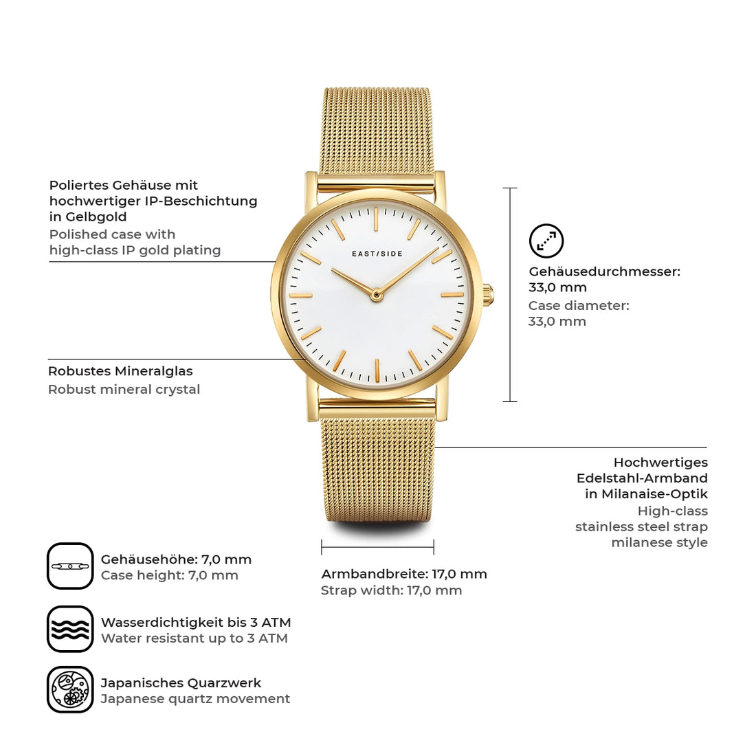Damen Quarzuhr gelbgold Edelstahl gelbgold