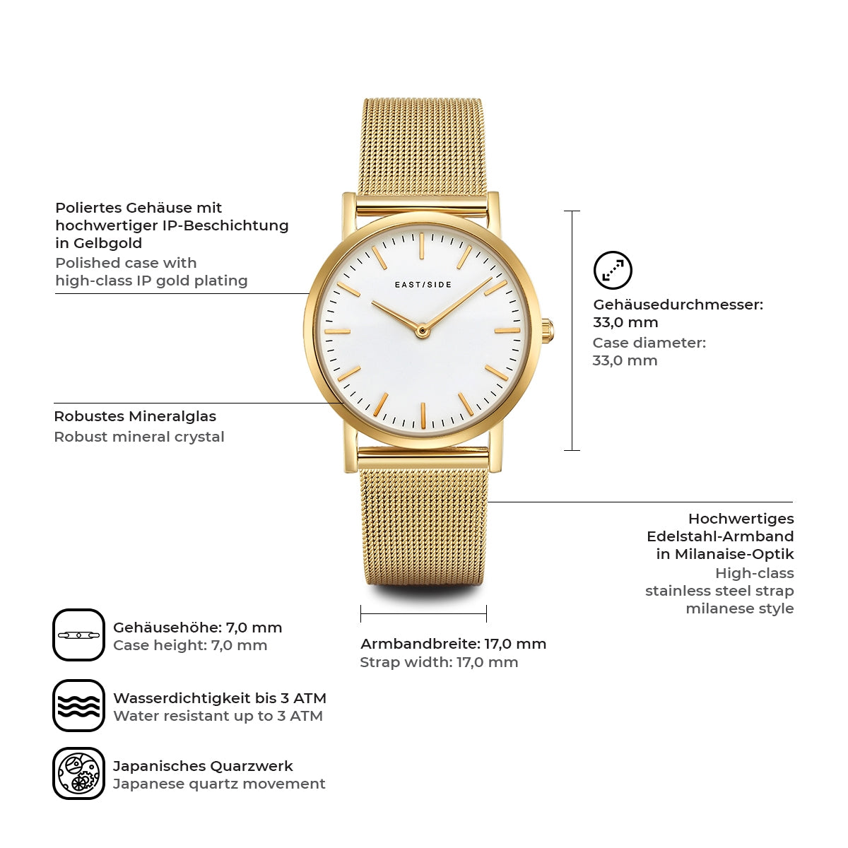 Damen Quarzuhr gelbgold Edelstahl gelbgold