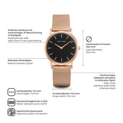 Damen Quarzuhr roségold Edelstahl roségold