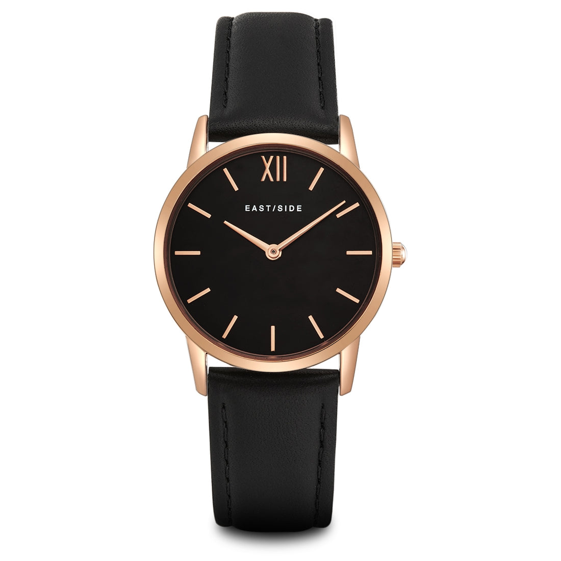 Damen Quarzuhr roségold Echtleder schwarz