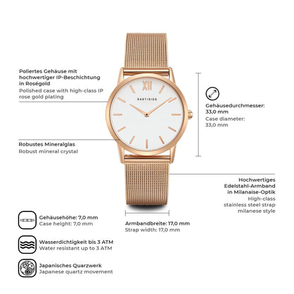 Damen Quarzuhr roségold Edelstahl roségold