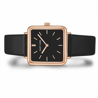 Damen Quarzuhr roségold Echtleder schwarz