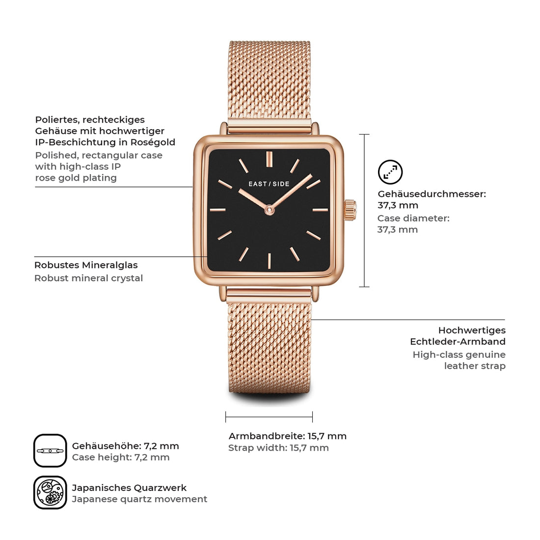 Damen Quarzuhr roségold Edelstahl roségold
