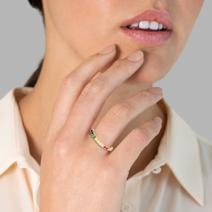 Ring Edelstahl gelbgold  Zirkonia bunt