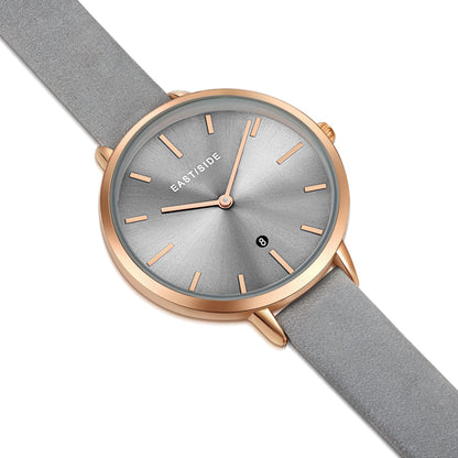 Damen Quarzuhr roségold Echtleder anthrazit