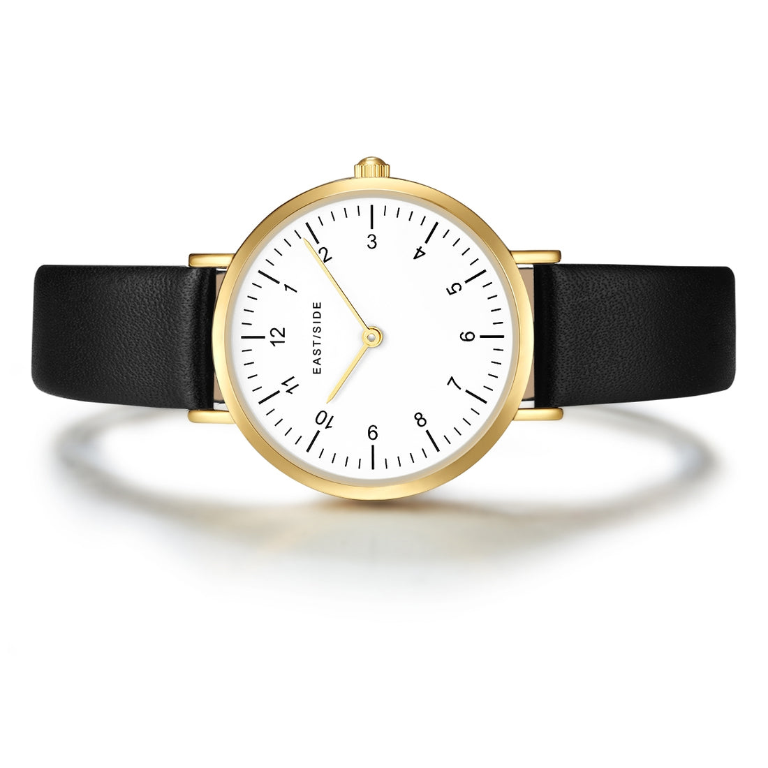 Damen Quarzuhr gelbgold Echtleder schwarz