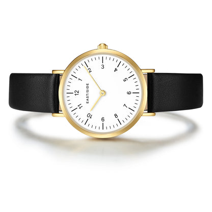 Damen Quarzuhr gelbgold Echtleder schwarz