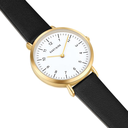 Damen Quarzuhr gelbgold Echtleder schwarz