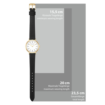Damen Quarzuhr gelbgold Echtleder schwarz