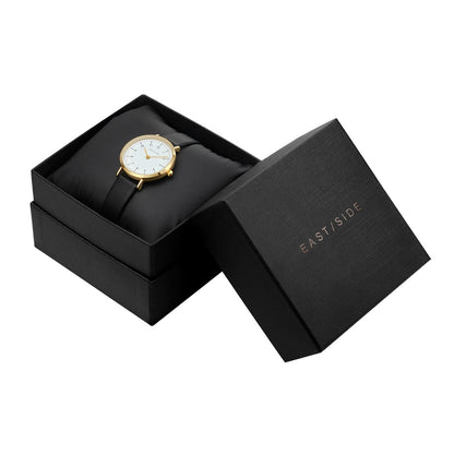 Damen Quarzuhr gelbgold Echtleder schwarz
